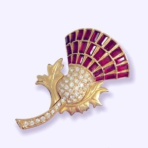 Nolan Miller Flower Brooch Jewelry Glamour Collection Red Thistle Vintage CZs